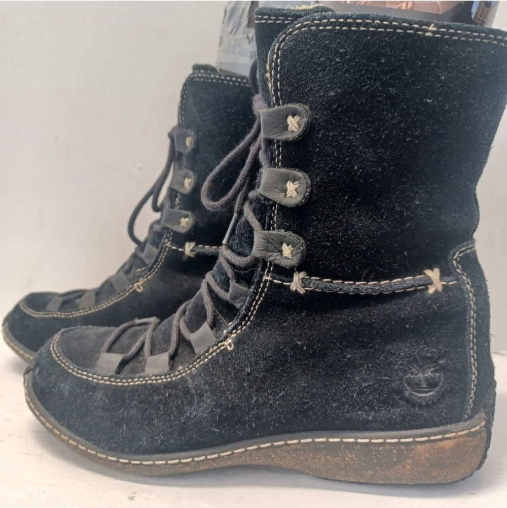 TIMBERLAND Reykir Ghillie Black Suede Winter Boots Lace-Up Size 6M